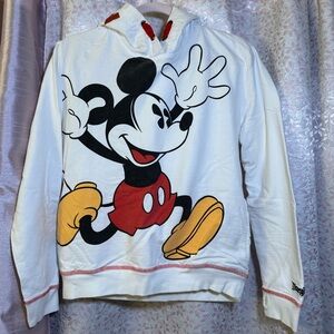 Disney White Hoodie with Mickey Mouse and Red, Yellow Accents